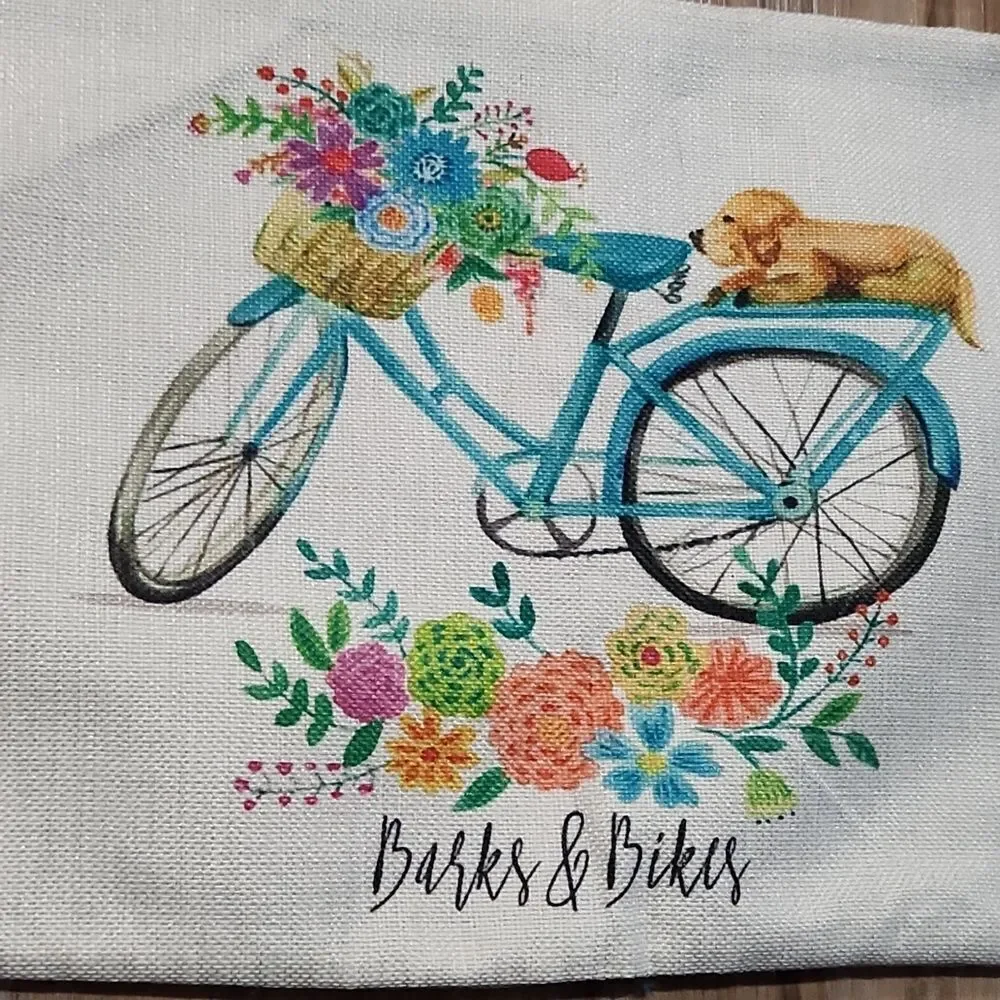 NWOT Burlap Rectangle Garden Bike Accent Pillow Covers